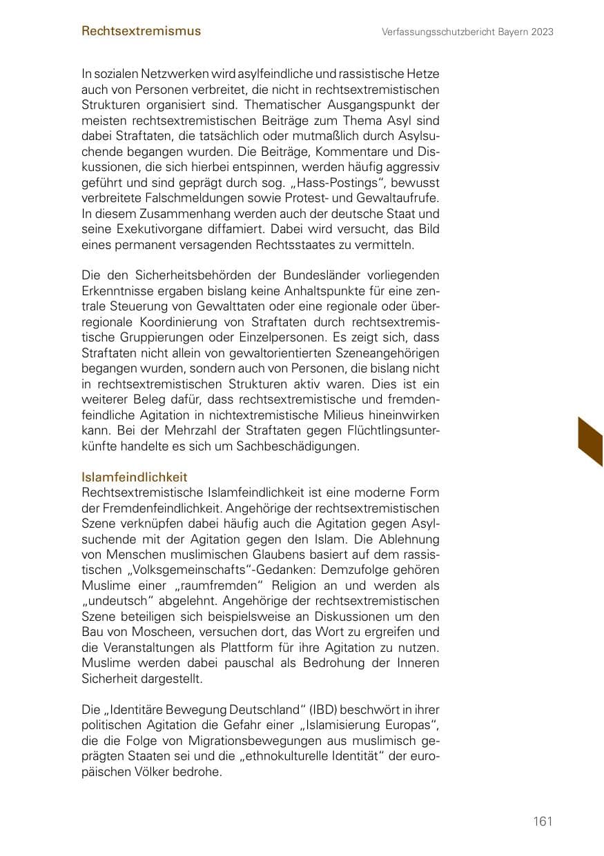 Seite 161 des Verfassungsschutzbericht 2023 Bayern