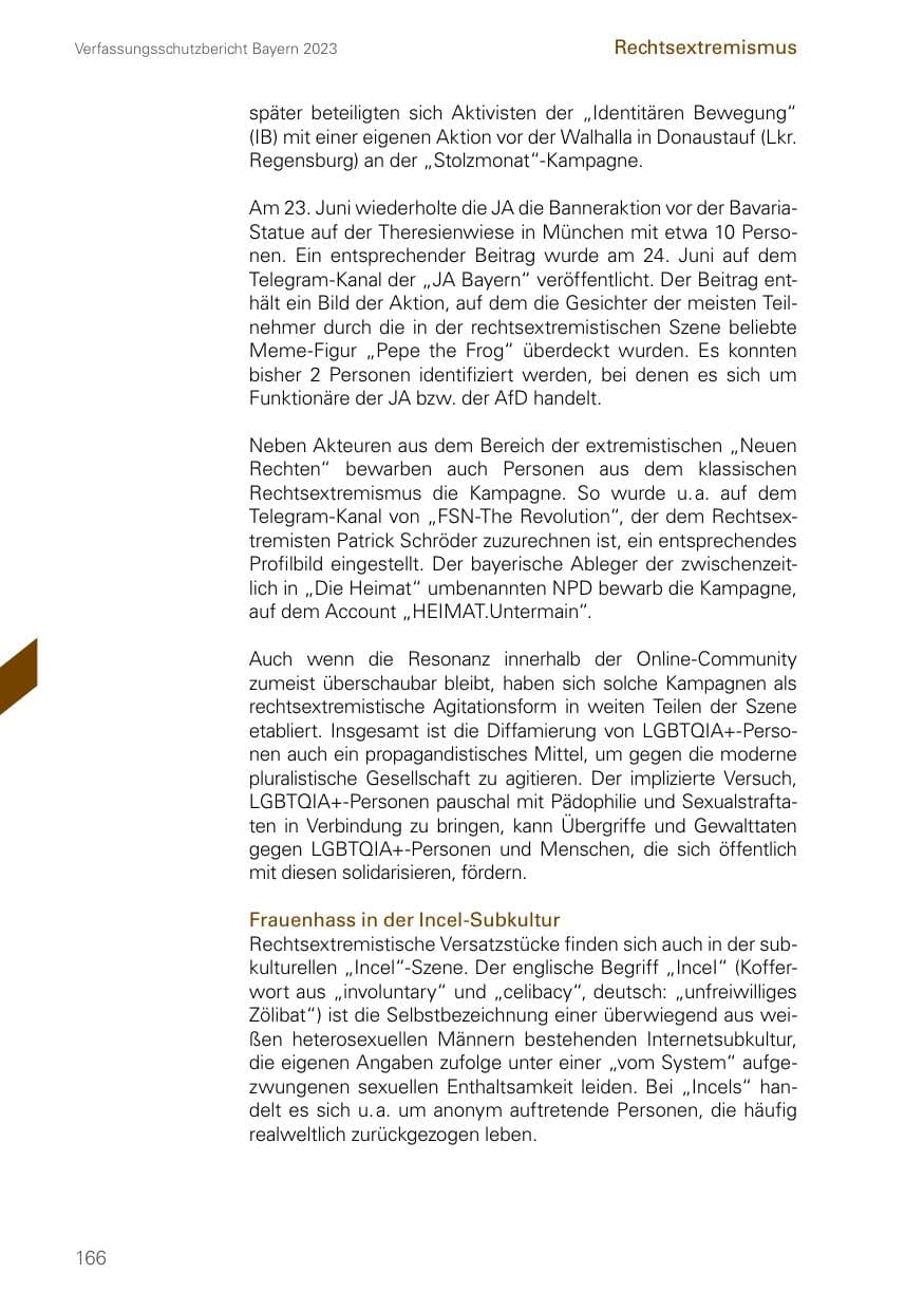 Seite 166 des Verfassungsschutzbericht 2023 Bayern