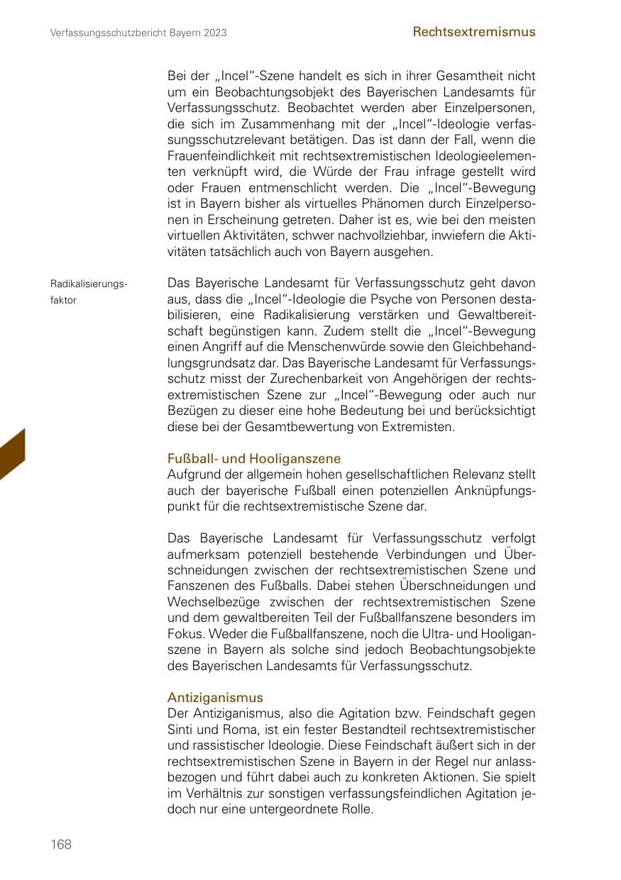 Seite 168 des Verfassungsschutzbericht 2023 Bayern