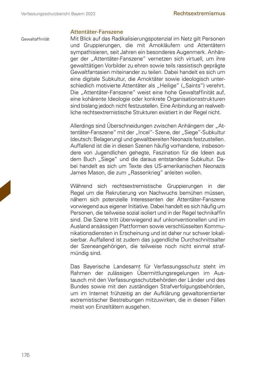 Seite 176 des Verfassungsschutzbericht 2023 Bayern