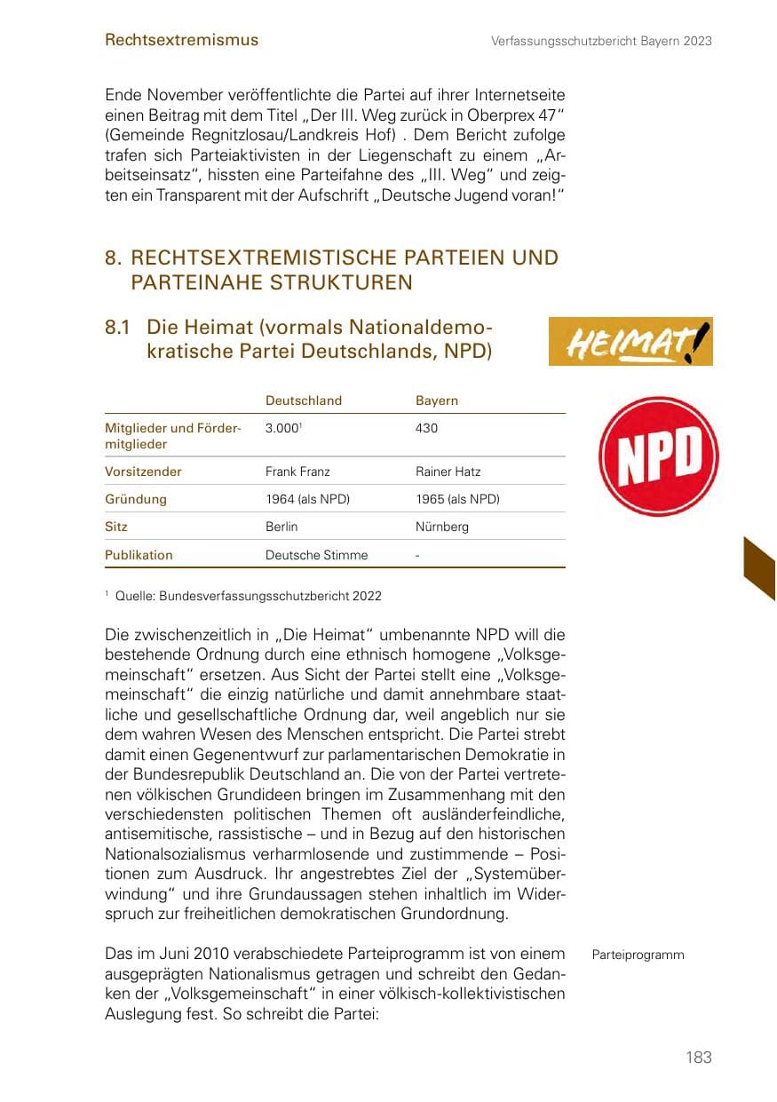 Seite 183 des Verfassungsschutzbericht 2023 Bayern