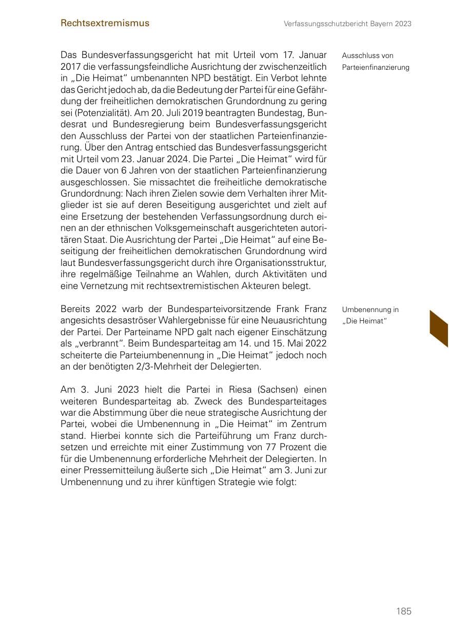 Seite 185 des Verfassungsschutzbericht 2023 Bayern