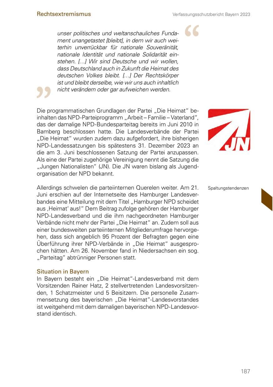 Seite 187 des Verfassungsschutzbericht 2023 Bayern