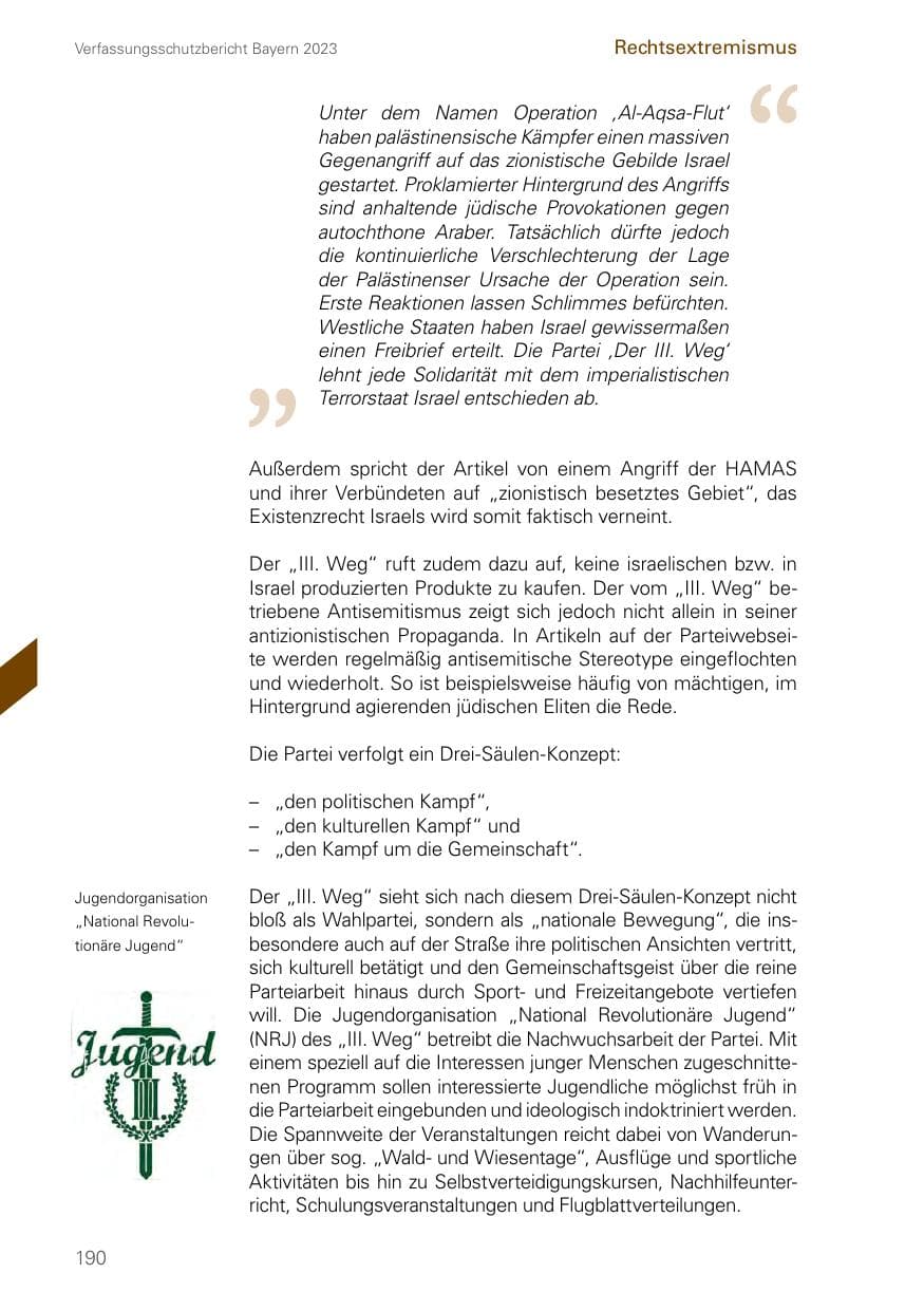 Seite 190 des Verfassungsschutzbericht 2023 Bayern