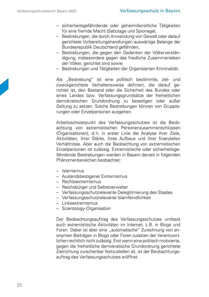Seite 20 des Verfassungsschutzbericht 2023 Bayern