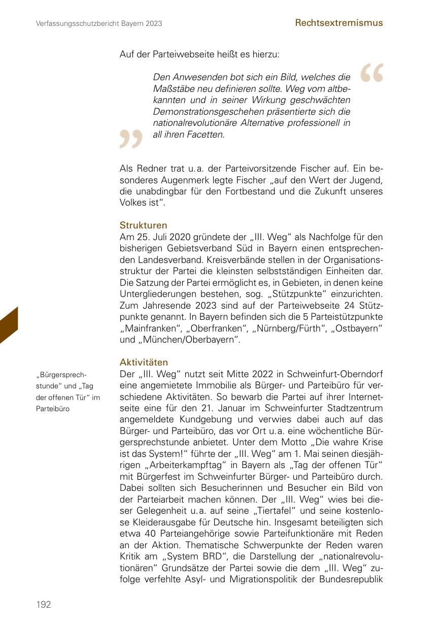 Seite 192 des Verfassungsschutzbericht 2023 Bayern