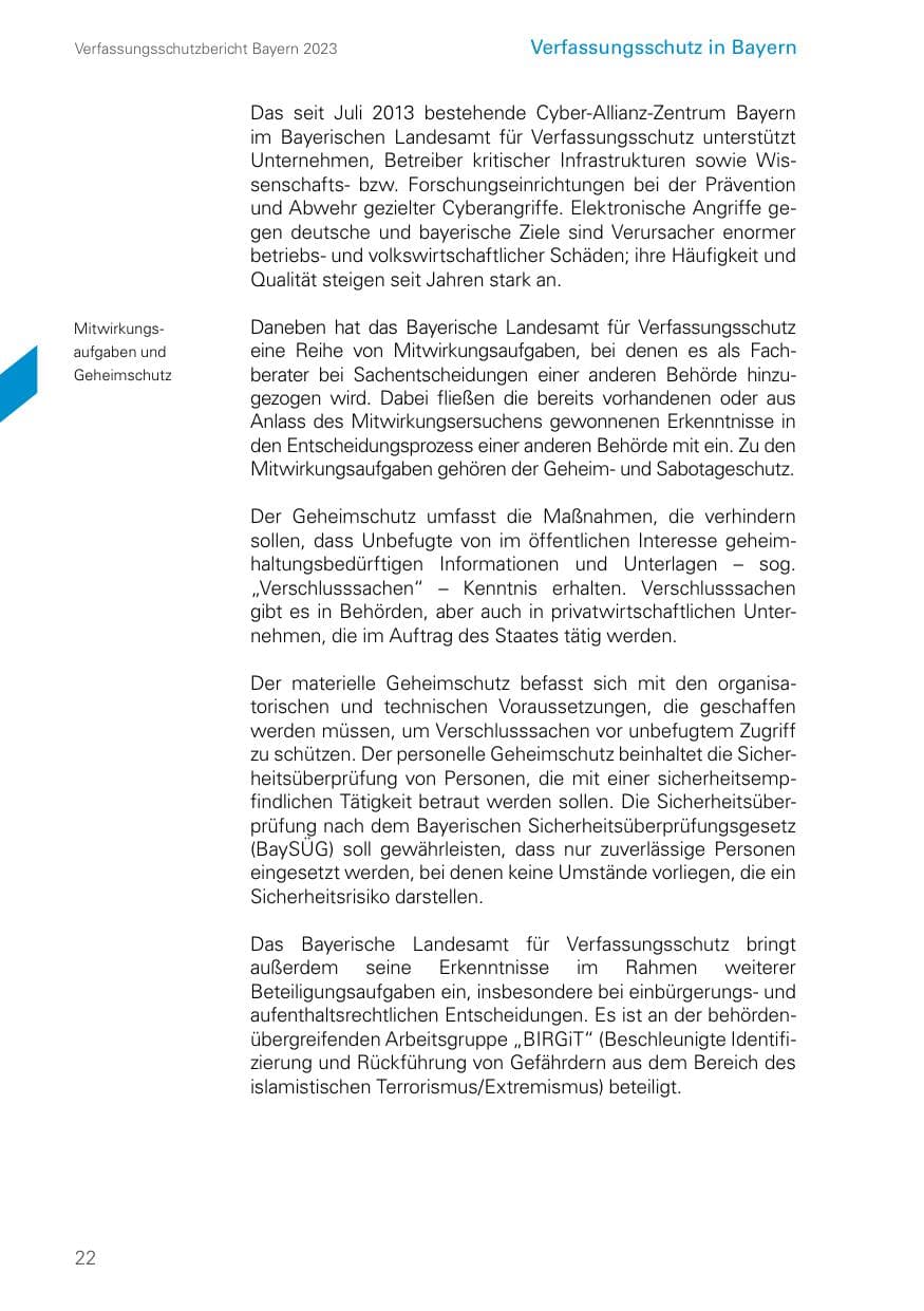 Seite 22 des Verfassungsschutzbericht 2023 Bayern