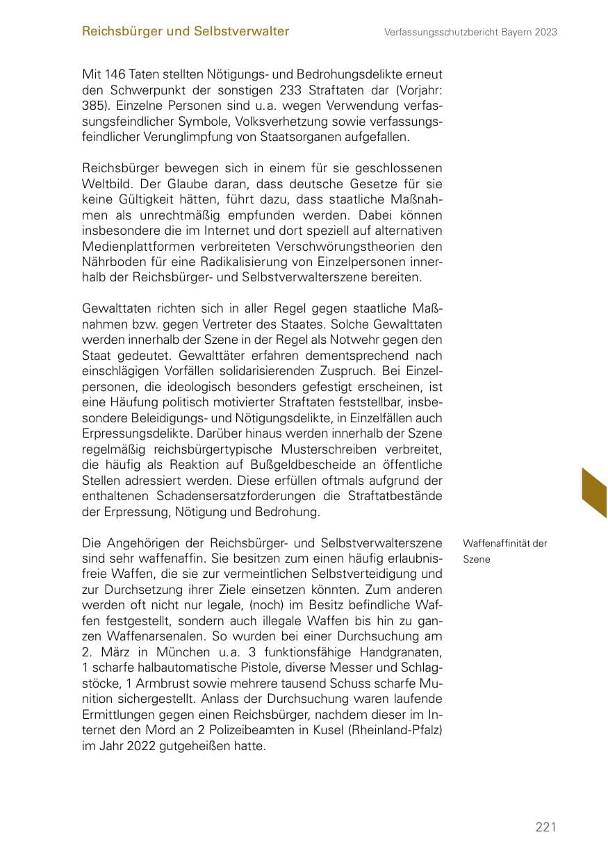 Seite 221 des Verfassungsschutzbericht 2023 Bayern