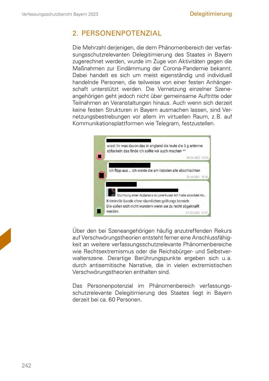 Seite 242 des Verfassungsschutzbericht 2023 Bayern