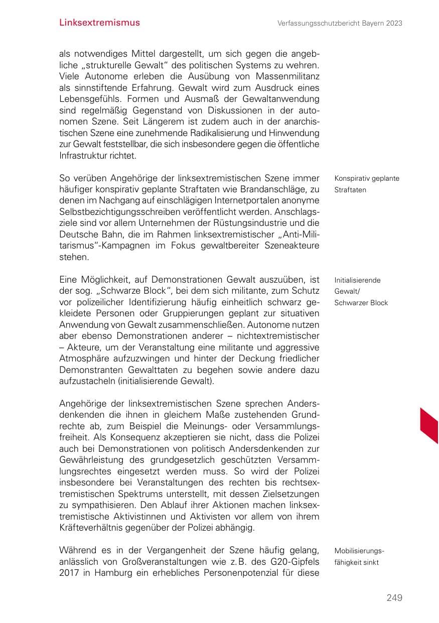 Seite 249 des Verfassungsschutzbericht 2023 Bayern