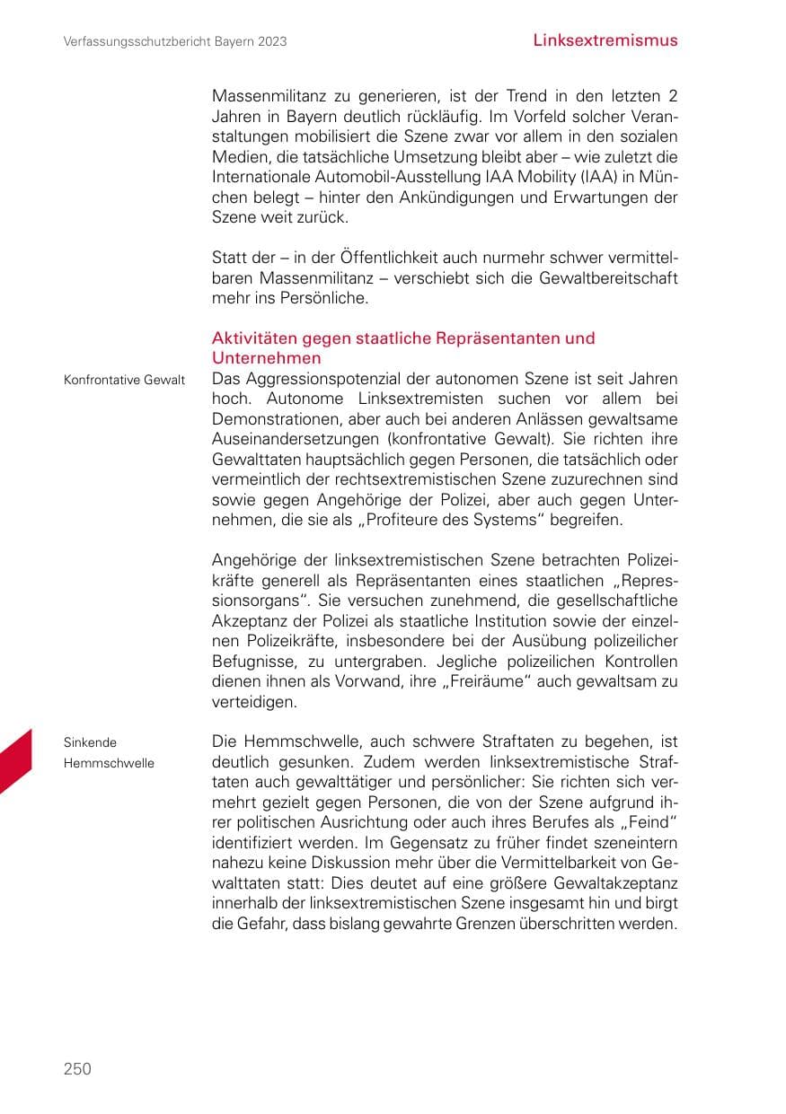Seite 250 des Verfassungsschutzbericht 2023 Bayern