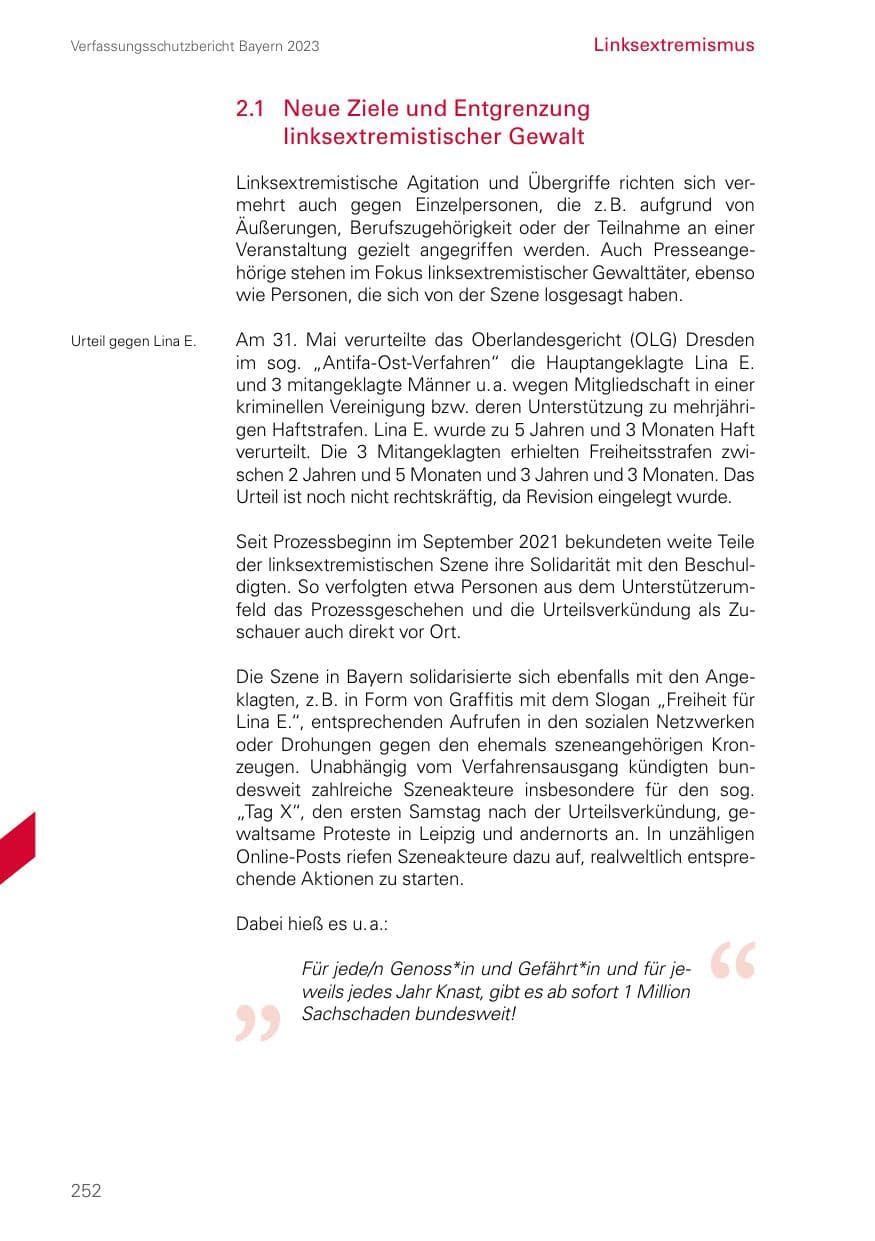 Seite 252 des Verfassungsschutzbericht 2023 Bayern