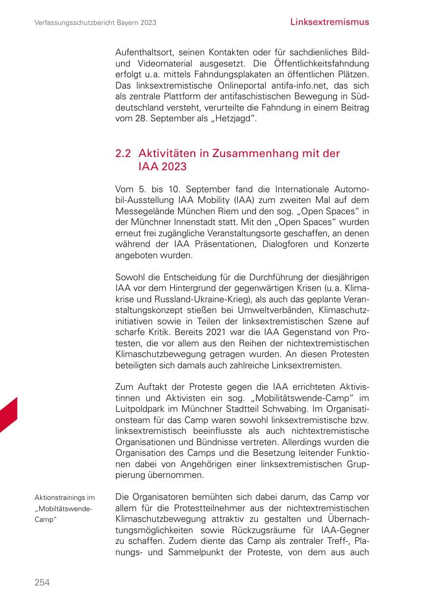 Seite 254 des Verfassungsschutzbericht 2023 Bayern