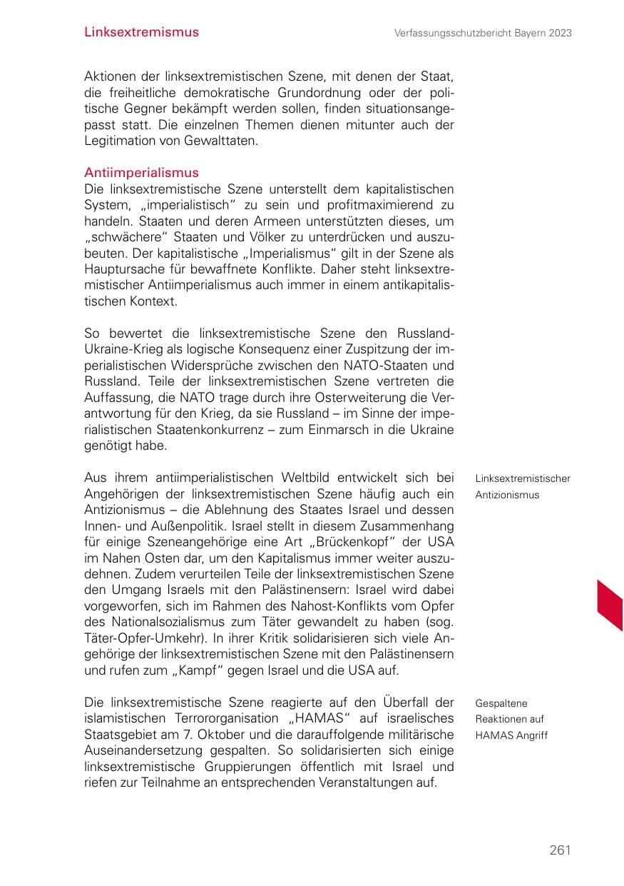 Seite 261 des Verfassungsschutzbericht 2023 Bayern