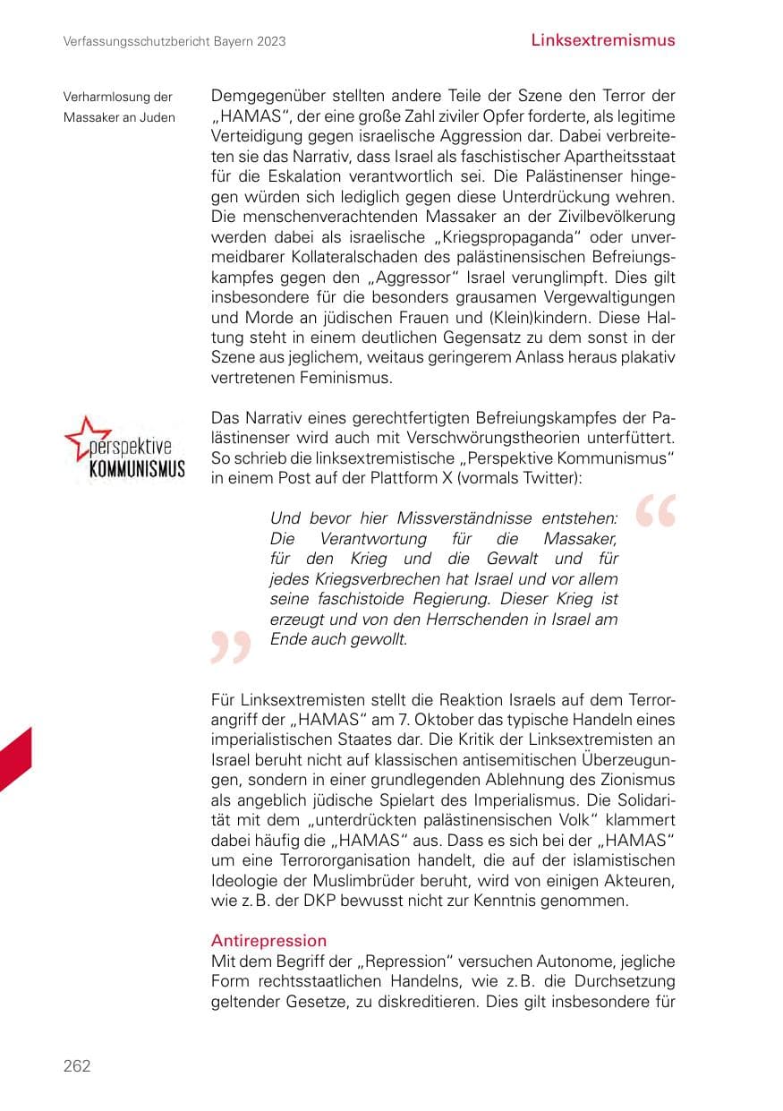 Seite 262 des Verfassungsschutzbericht 2023 Bayern