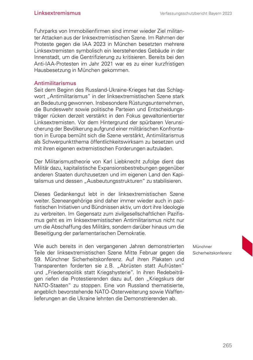 Seite 265 des Verfassungsschutzbericht 2023 Bayern