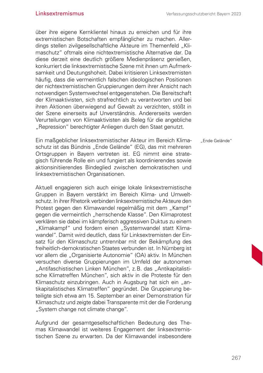 Seite 267 des Verfassungsschutzbericht 2023 Bayern