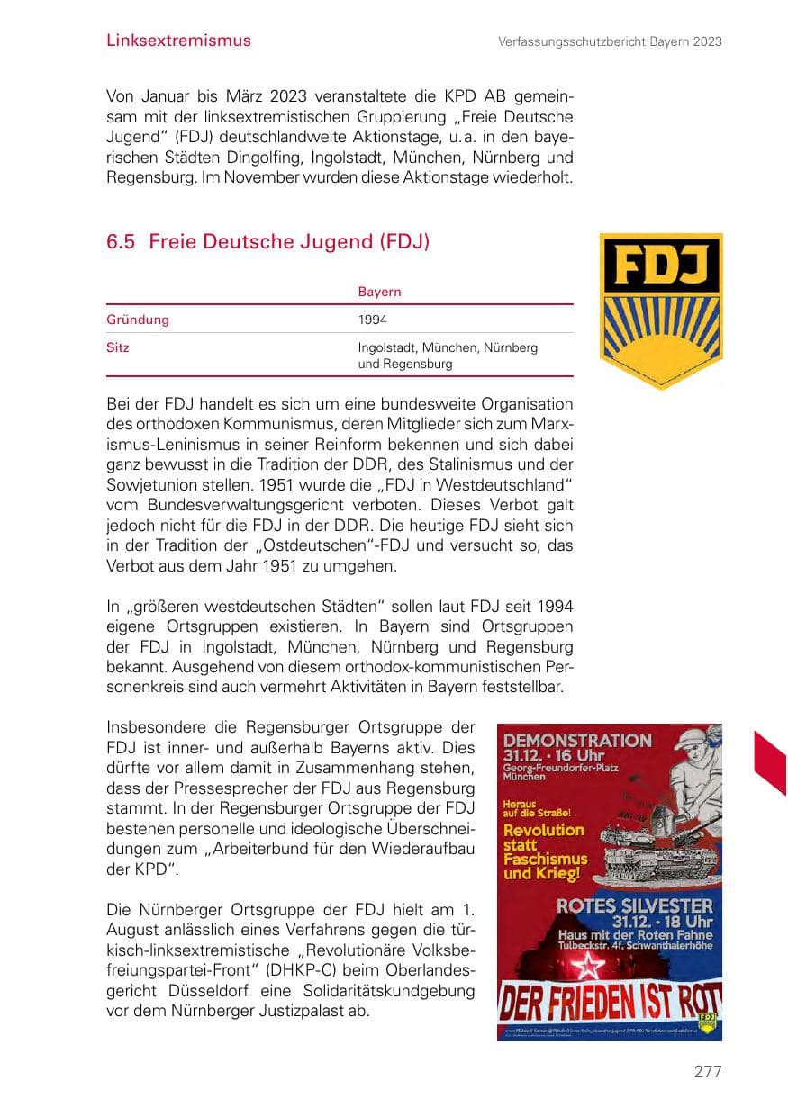 Seite 277 des Verfassungsschutzbericht 2023 Bayern