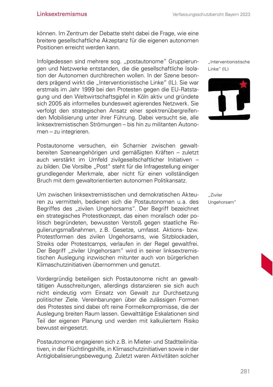 Seite 281 des Verfassungsschutzbericht 2023 Bayern
