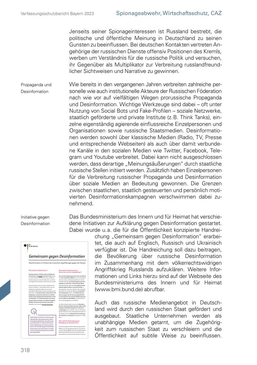 Seite 318 des Verfassungsschutzbericht 2023 Bayern