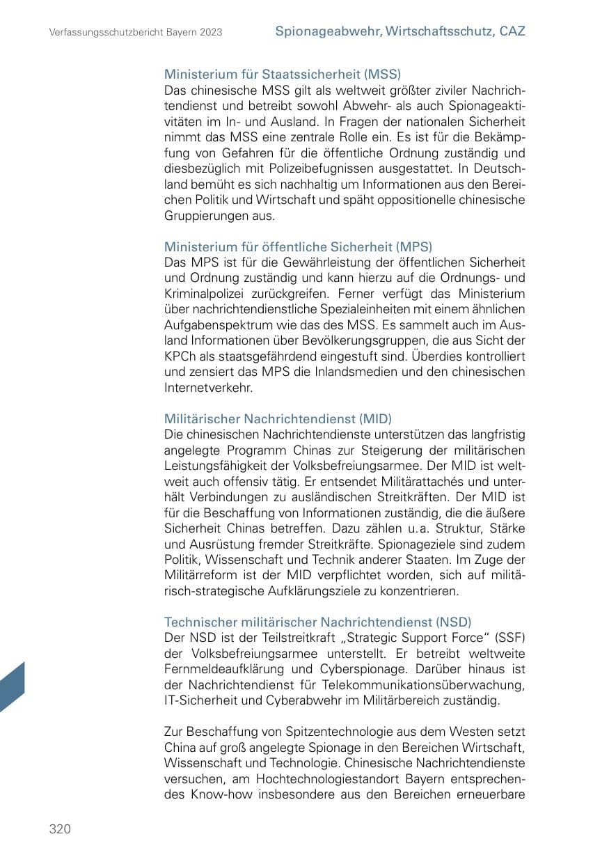 Seite 320 des Verfassungsschutzbericht 2023 Bayern