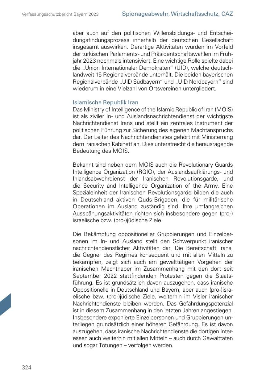 Seite 324 des Verfassungsschutzbericht 2023 Bayern