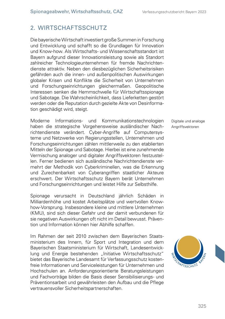 Seite 325 des Verfassungsschutzbericht 2023 Bayern