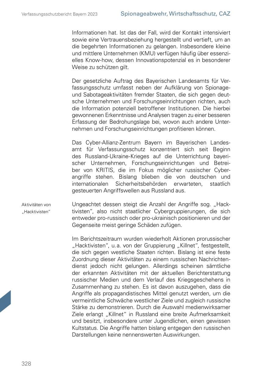Seite 328 des Verfassungsschutzbericht 2023 Bayern