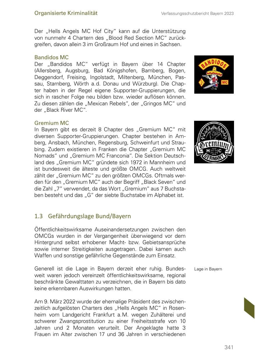 Seite 341 des Verfassungsschutzbericht 2023 Bayern