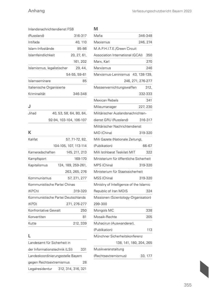 Seite 355 des Verfassungsschutzbericht 2023 Bayern