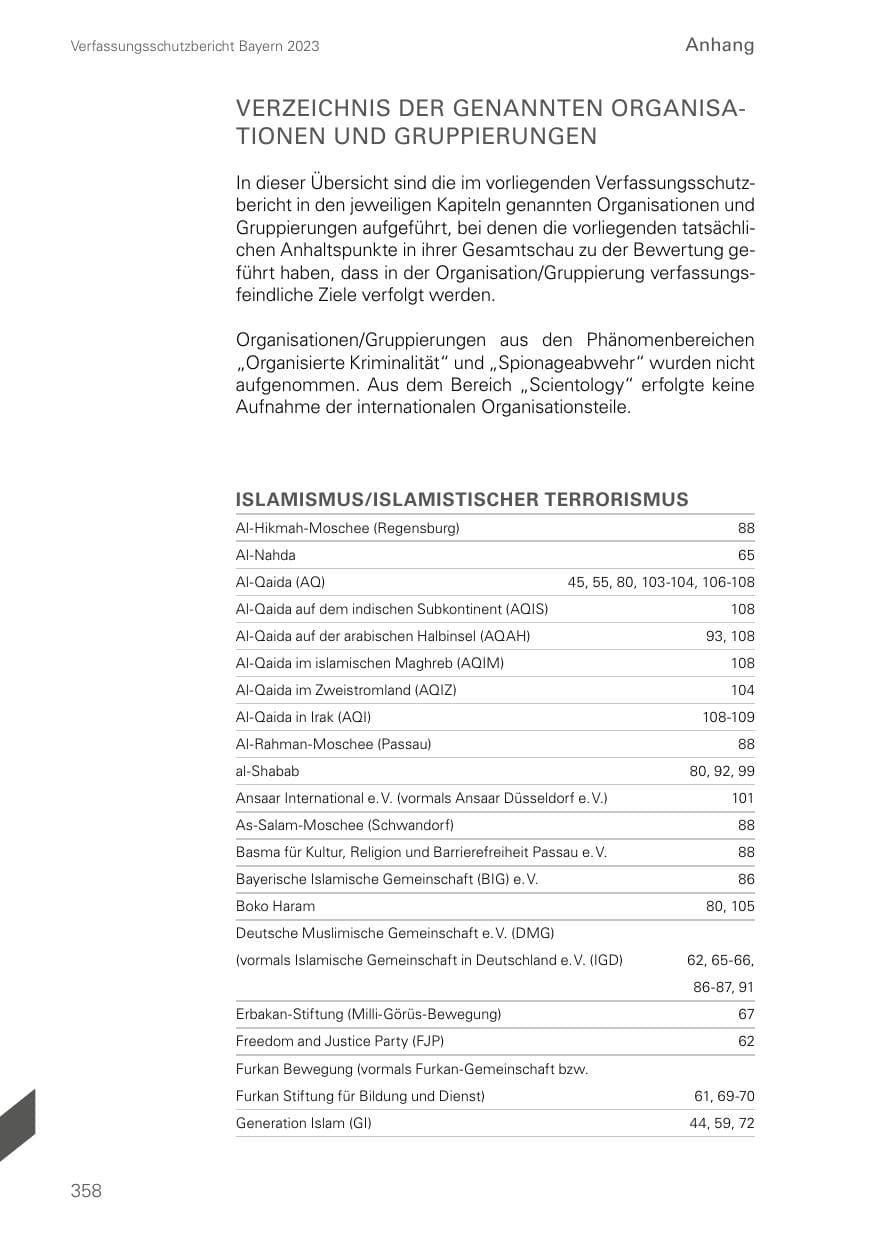 Seite 358 des Verfassungsschutzbericht 2023 Bayern