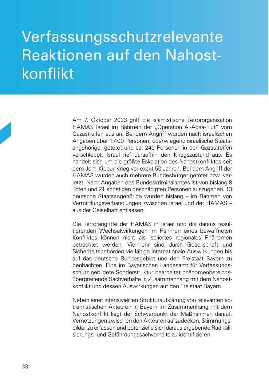 Seite 38 des Verfassungsschutzbericht 2023 Bayern