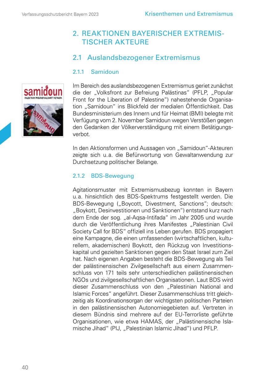 Seite 40 des Verfassungsschutzbericht 2023 Bayern