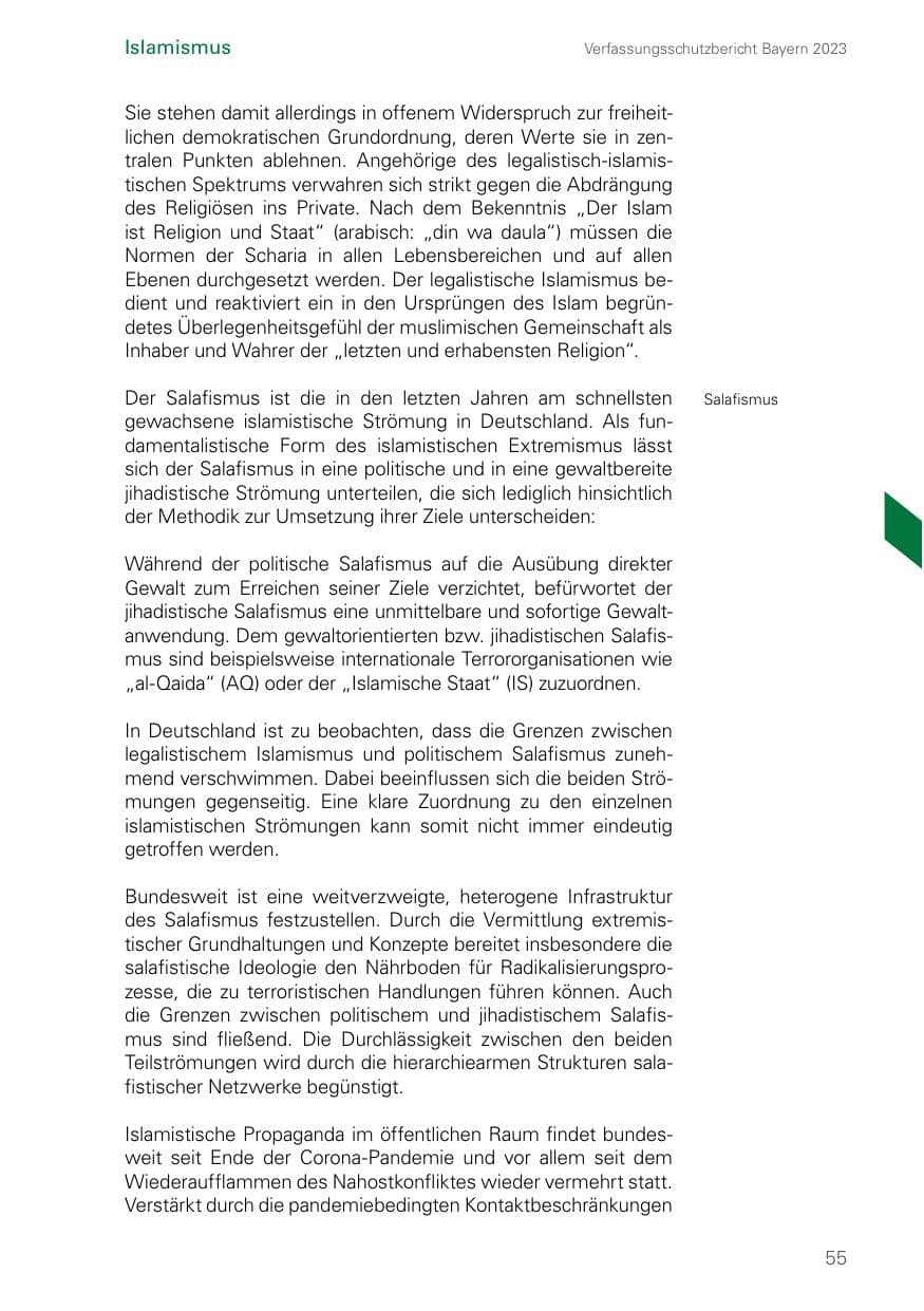 Seite 55 des Verfassungsschutzbericht 2023 Bayern