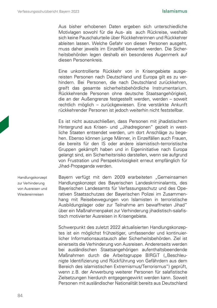 Seite 84 des Verfassungsschutzbericht 2023 Bayern