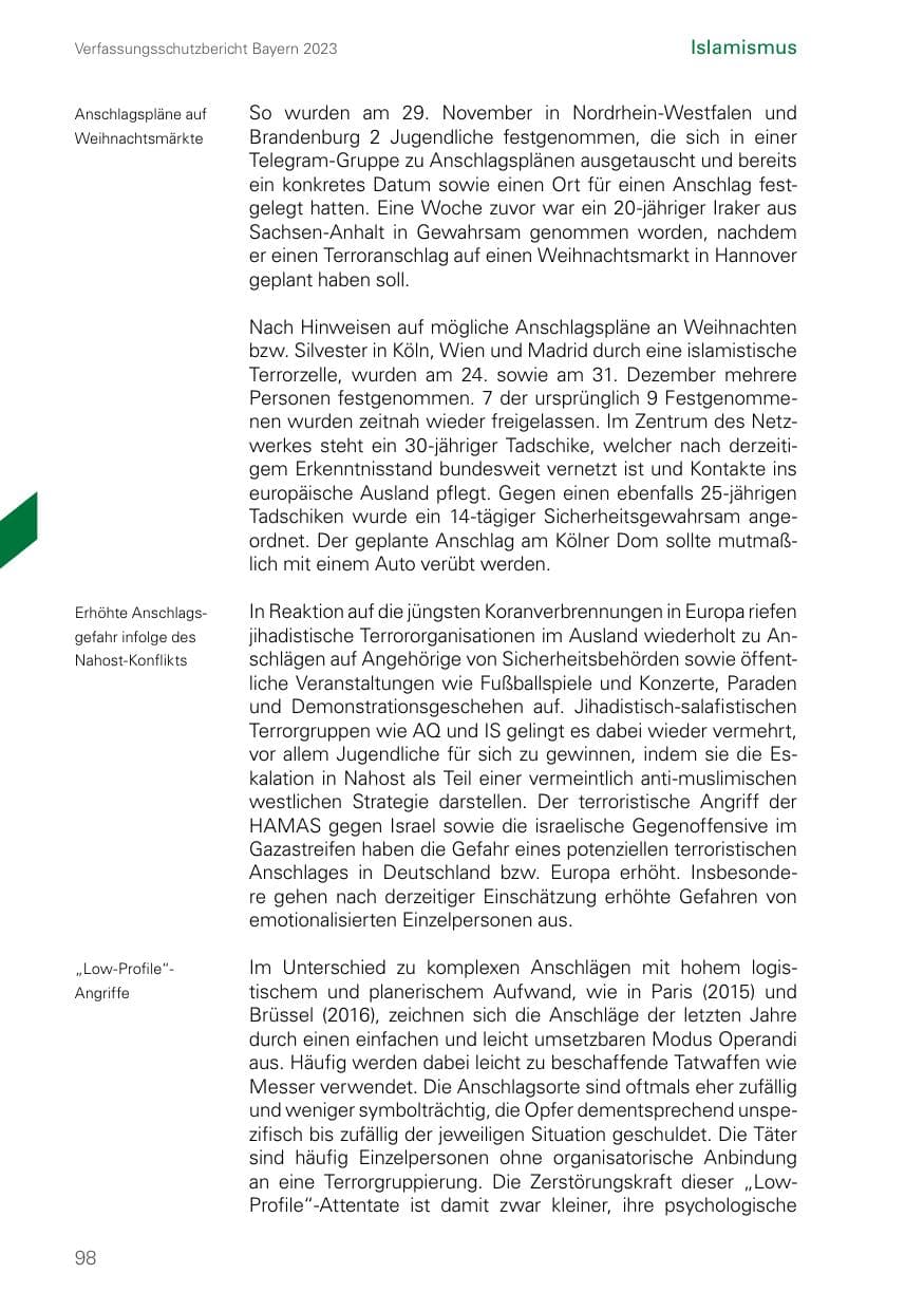 Seite 98 des Verfassungsschutzbericht 2023 Bayern