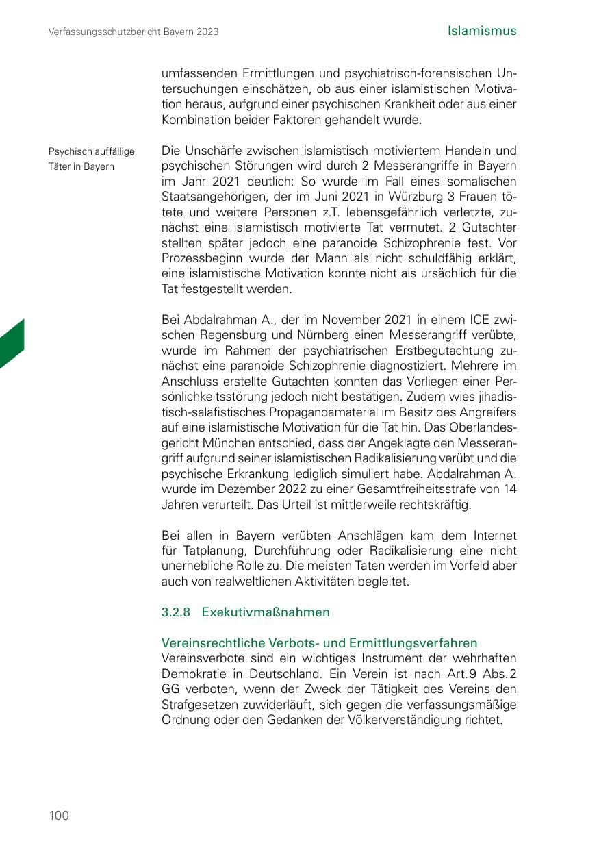 Seite 100 des Verfassungsschutzbericht 2023 Bayern