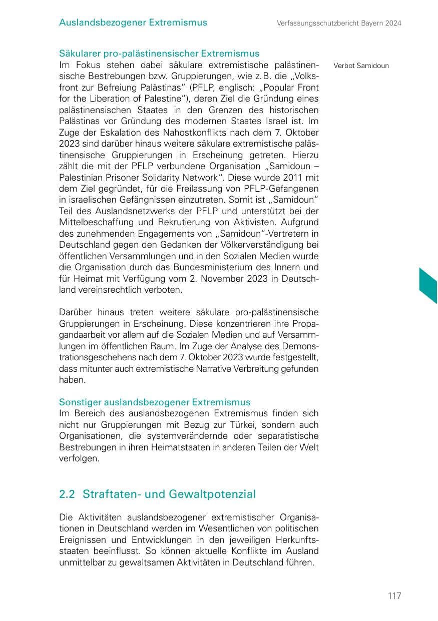 Seite 117 des Verfassungsschutzbericht 2024 Bayern