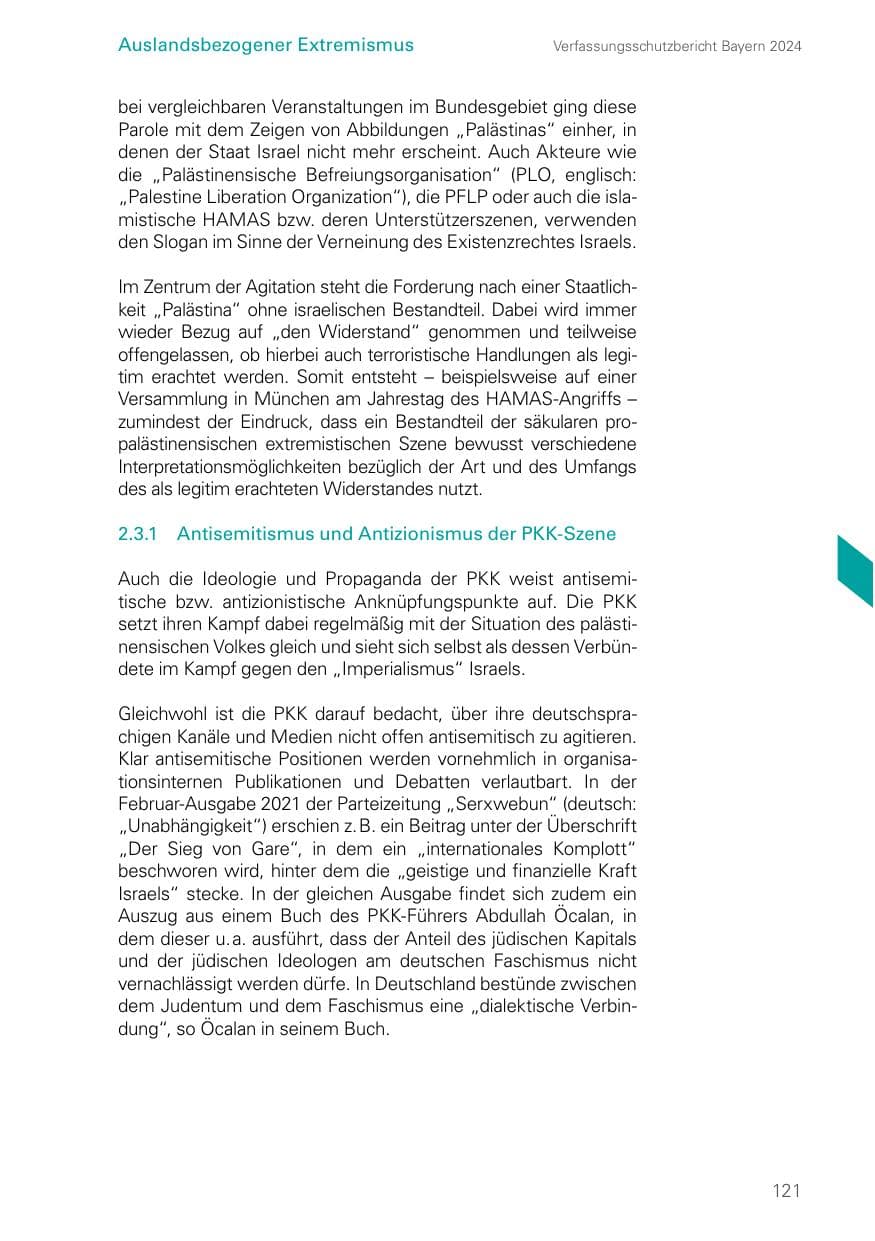 Seite 121 des Verfassungsschutzbericht 2024 Bayern