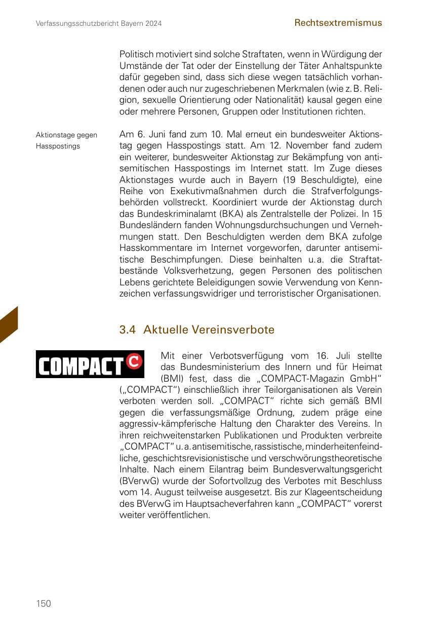 Seite 150 des Verfassungsschutzbericht 2024 Bayern