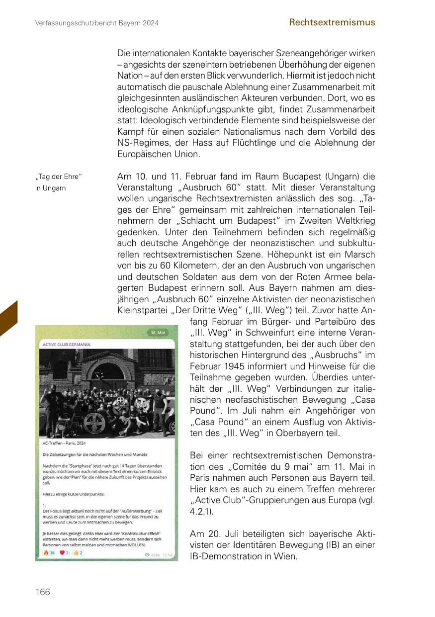 Seite 166 des Verfassungsschutzbericht 2024 Bayern