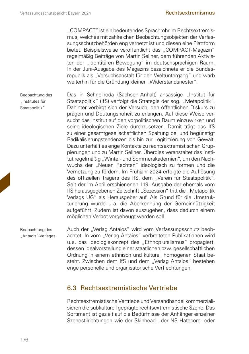 Seite 176 des Verfassungsschutzbericht 2024 Bayern