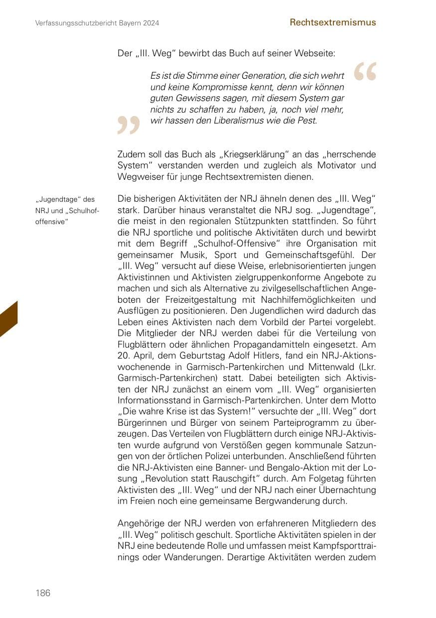 Seite 186 des Verfassungsschutzbericht 2024 Bayern