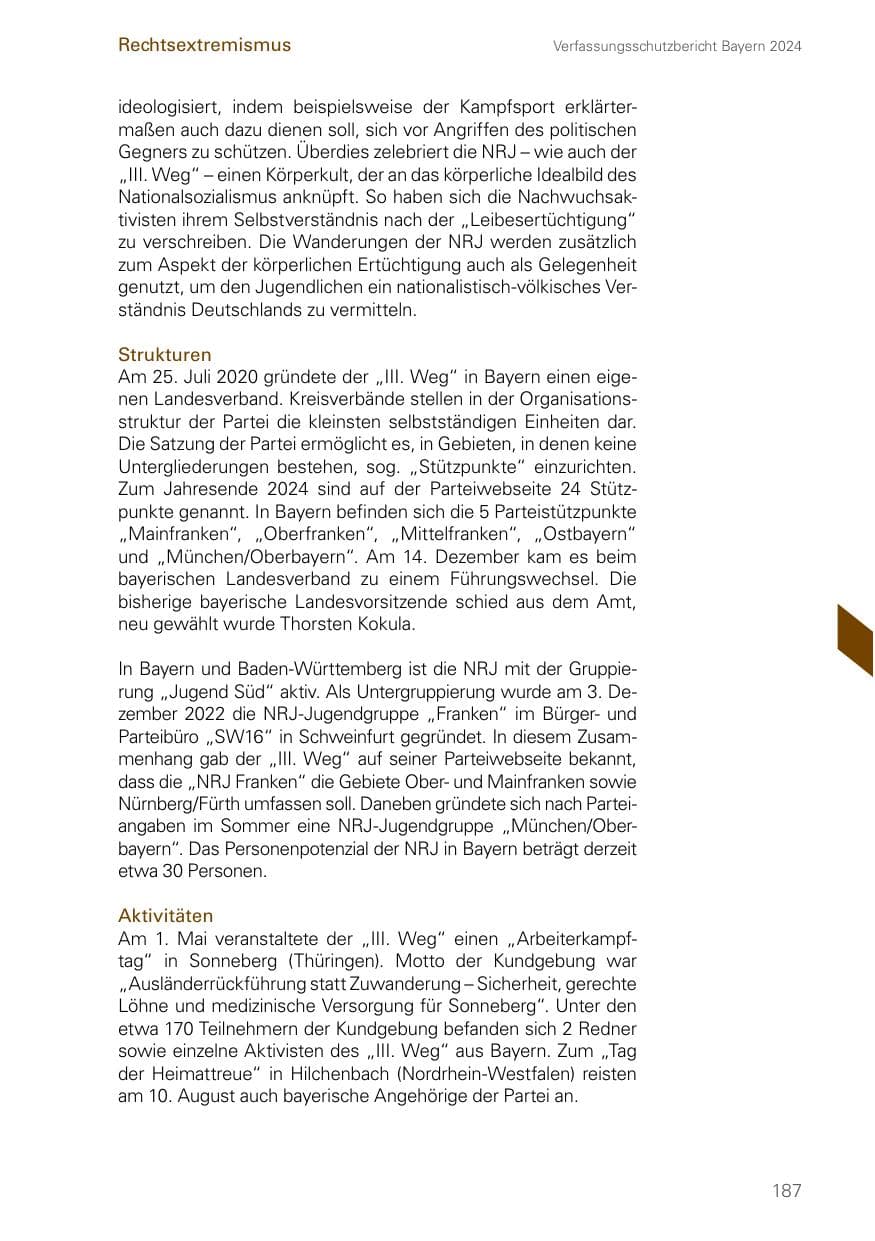 Seite 187 des Verfassungsschutzbericht 2024 Bayern