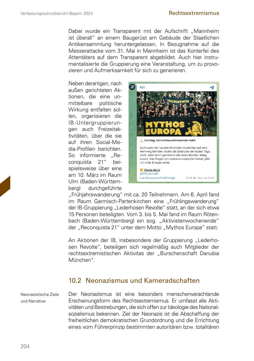 Seite 204 des Verfassungsschutzbericht 2024 Bayern