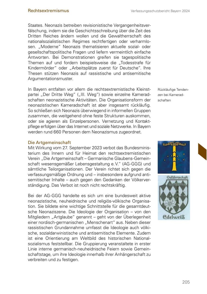 Seite 205 des Verfassungsschutzbericht 2024 Bayern