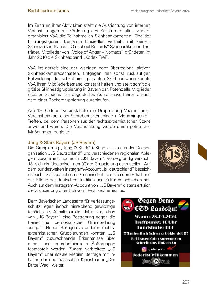 Seite 207 des Verfassungsschutzbericht 2024 Bayern