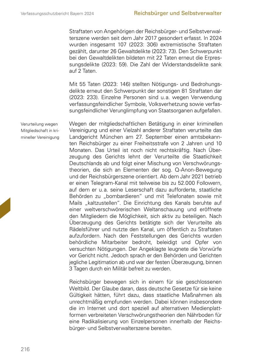 Seite 216 des Verfassungsschutzbericht 2024 Bayern