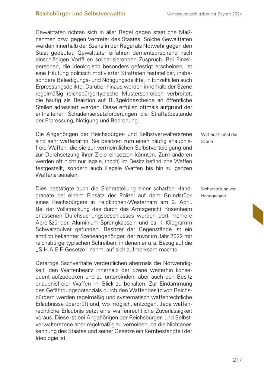 Seite 217 des Verfassungsschutzbericht 2024 Bayern