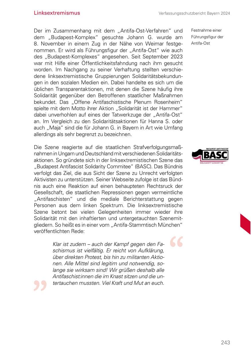 Seite 243 des Verfassungsschutzbericht 2024 Bayern